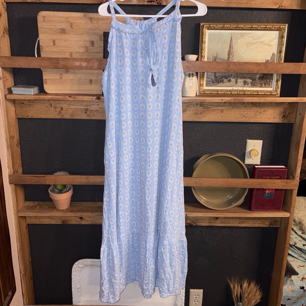 Women's M Ruffle Hem Bohemia Tassle Housedress Prairie Cottagecore Maxi Dress